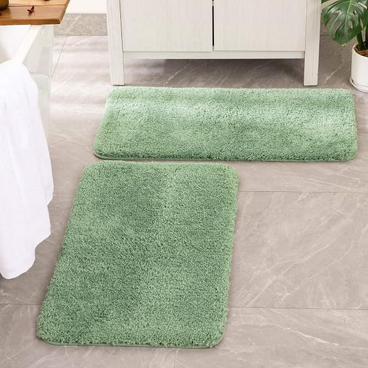 MIULEE Sage Green Bathroom Rugs Set 2 Piece Soft Runner Bath Mats 24x44 in | Soft Absorbent Microfiber Bath Rugs, Non Slip, Quick Dry, Fluffy Bath Rugs for Bathroom Floor Tub Showers, Machine Washable