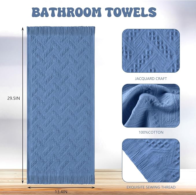 HunnmingRe 15 Pack Boho Hand Towel for Kitchen,Blue | 14x30 Inch, 100% Turkish Cotton, Summer Boho Decorative ,Towel Waffle ,Farmhouse Decor ,Absorbent Soft ,Guest Gift