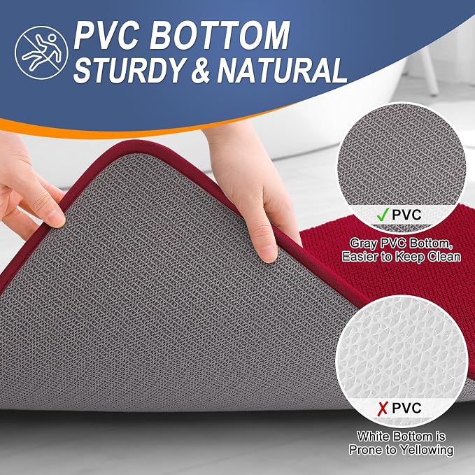 OLANLY Memory Foam Bathroom Runner Rug 44x24, Absorbent Long Bath Mat, Red | Soft Quick Dry Bath Rugs, Non-Slip Carpet, Machine Washable Mat for Bathroom Floor, Tub and Shower, Home Decor Accessories