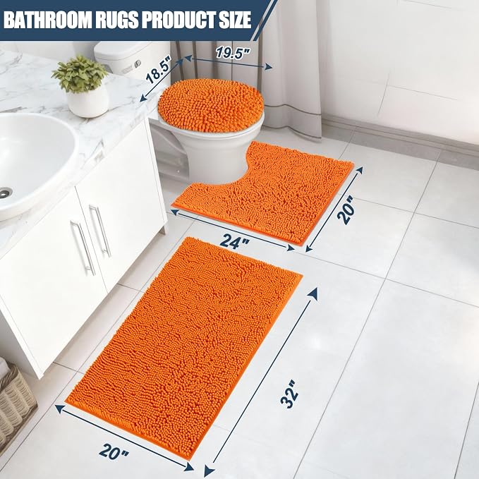 Bathroom Rugs Sets 3 Piece with Toilet Seat Cover 19.5"x 18.5" | Machine Washable Bath Rug Set with Tpr Non Slip Rubber Backing Solid Bath Mat Set for Luxury Bathroom Decoration