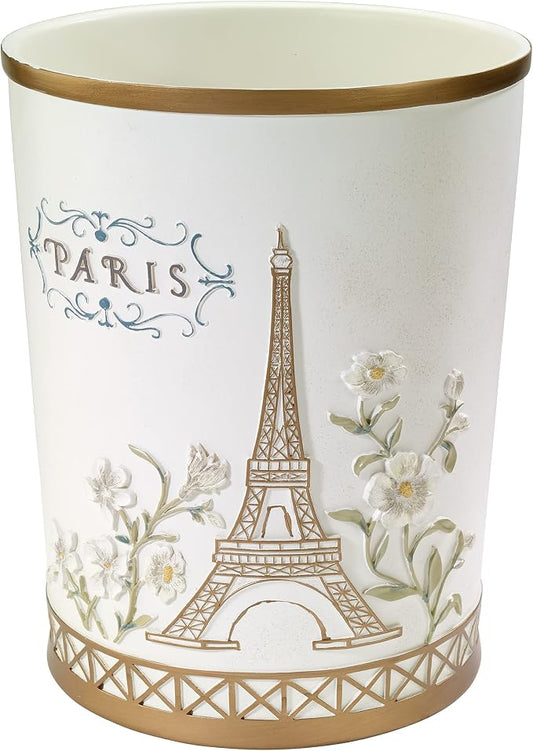 Avanti Linens - Wastebasket, Hand Painted Resin, Chic Bathroom Decor (Paris Botanique Collection)