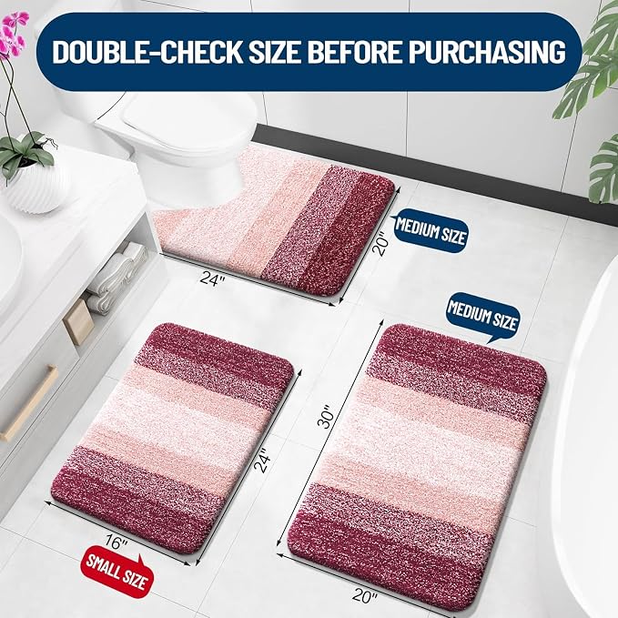 OLANLY Luxury Toilet Rugs U-Shaped 24x20, Soft Absorbent Microfiber Mat | Red, Non-Slip Quick-Drying Rubber Backing, Machine Washable Plush Contour Bath Mat for Toilet Base, Home Decor Accessories