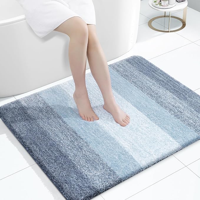 OLANLY Large Bathroom Rugs 40x32, Extra Soft Absorbent Microfiber Bath Rugs | Blue, Non-Slip Quick-Drying Rubber Backing, Machine Washable Plush Bath Mat for Floor, Tub and Shower, Home Decor Accessories