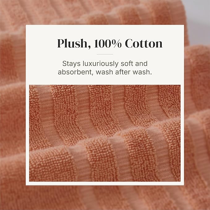 Modern Threads 6 Piece Bath Towel Set – Bathroom Set with 2 Bath Towels, 2 Hand Towels, and 2 Wash Cloths – 100% Cotton, Super Absorbent & Extra Soft – Reversible Classic Diamond (Rust Orange)