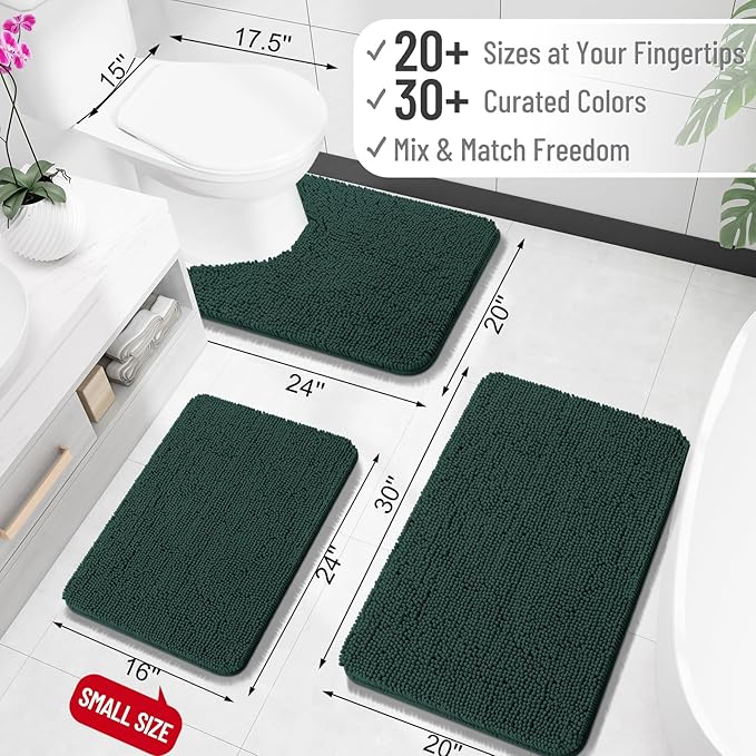 OLANLY Bathroom Runner Rugs 40x24, Extra Soft Absorbent Chenille Bath Rugs | Blackish Green, Quick-Drying Rubber Backing, Machine Washable Long Bath Mat for Bathroom Floor, Tub and Shower, Home Decor