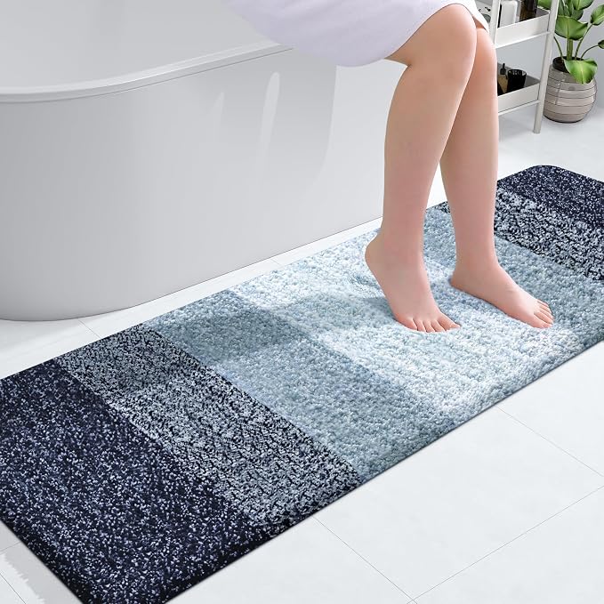 OLANLY Bathroom Runner Rug 59x20, Extra Soft Absorbent Microfiber Bath Rugs | Airy Blue, Non-Slip Quick-Drying Rubber Backing, Washable Long Bath Mat for Floor, Tub and Shower, Home Decor