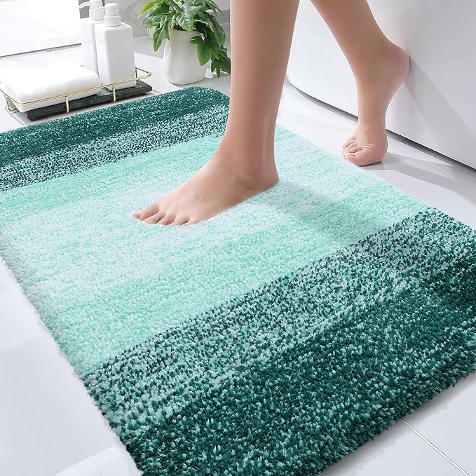 OLANLY Small Bathroom Rugs 35x16, Extra Soft Absorbent Microfiber Bath Rugs | Blackish Green, Non-Slip Quick-Drying Rubber Backing, Washable Bath Mat for Floor, Tub and Shower, Home Decor Accessories
