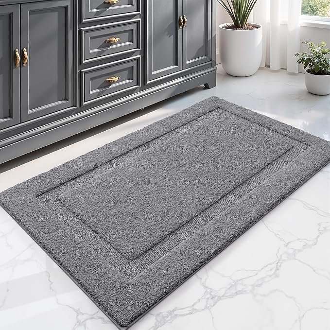 LUMI Large Bathroom Rugs Soft Absorbent, Non Slip Bath Mat 24x43, Dark Grey | Machine Washable with Rubber Backing, Quick Dry, Premium Microfiber Plush Carpet for Bathtub and Shower Floor