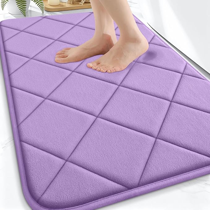 OLANLY Memory Foam Bath Mat 30x20, Ultra Soft and Absorbent Bathroom Rugs | Lavender, Quick Dry, Machine Washable Shower Bath Rugs, Comfortable Bath Carpet for Bathroom Floor, Tub and Shower