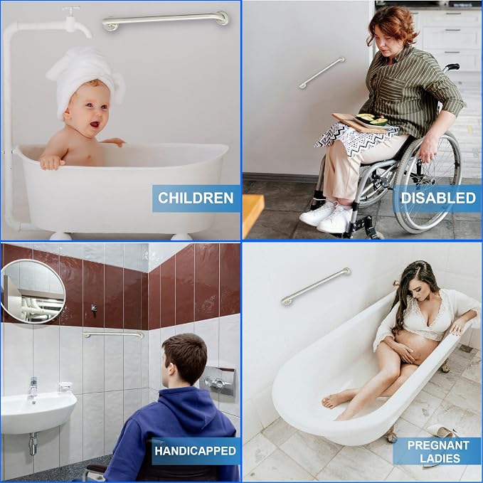 Grab Bar for Bathtub Shower - Stair Bed Toilet Bathroom / Stand Assist & Safety Handrail / 304 Stainless Steel / Smooth Grip / 12"