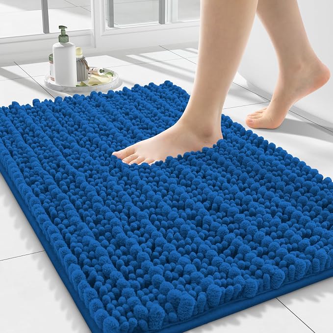 Smiry Bathroom Rugs 24X16, Extra Soft Rubber Backing Chenille Bath Mats | Deep Navy Blue Machine Washable Non Slip Quick Dry Bath Mats for Bathroom Floor, Tub, Shower, Home Decor Accessories