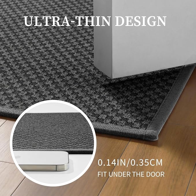 YIHOUSE Bathroom Rugs Sets 5 Piece Non Slip Washable, Absorbent Quick Dry Bath Mat Set with Toilet Mat, Weave Texture Low Profile Bath Rugs, Floor Mats for Bathroom, Tub & Shower, Dark Grey