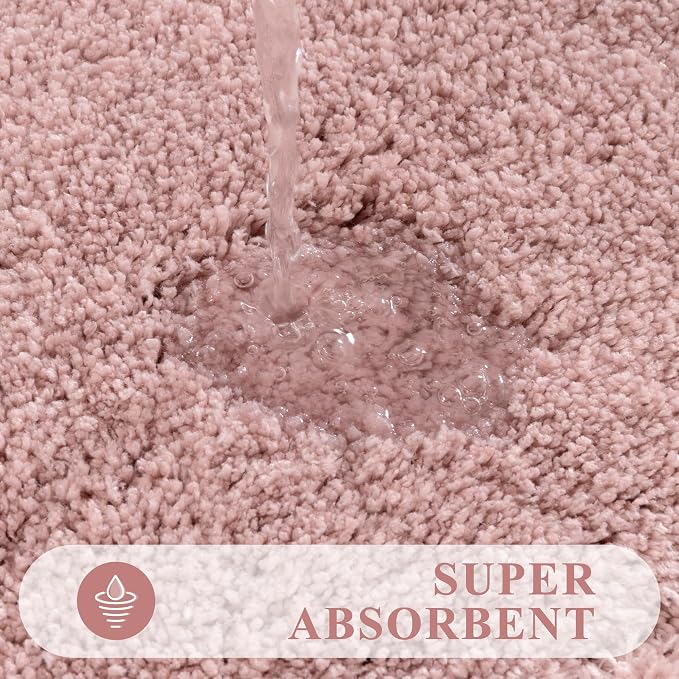 Pauwer Bathroom Rugs Sets 3 Piece, Microfiber Bath Mat Set, Dusty Pink | Non Slip Washable, Soft Plush, Extra Absorbent Bath Mats, U Shaped Contour Toilet Rug for Bathroom