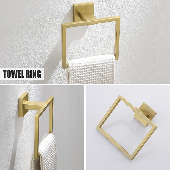 YACVCL 5 Piece Bathroom Hardware Set Brushed Gold, SUS304 Stainless Steel 23.6 Inch Bathroom Towel Holder Set, Brushed Gold Bathroom Accessories, Wall Mounted Towel Holder Set