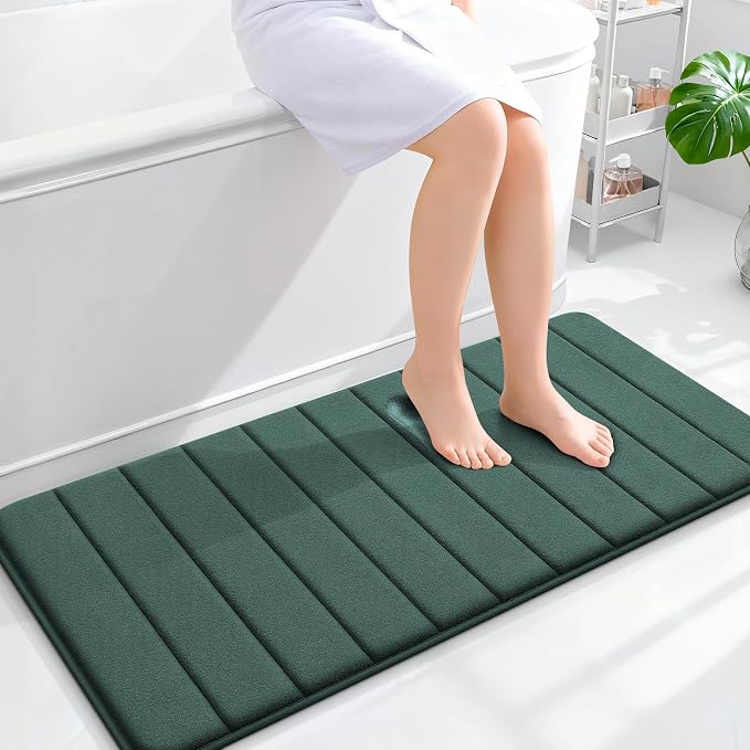 OLANLY Memory Foam Long Bathroom Rugs Runner 44x20, Super Soft Absorbent | Blackish Green, Quick Dry Bath Mat, Machine Washable Shower Floor Rugs, Bathmat Carpet for Bathroom Floor, Tub and Shower