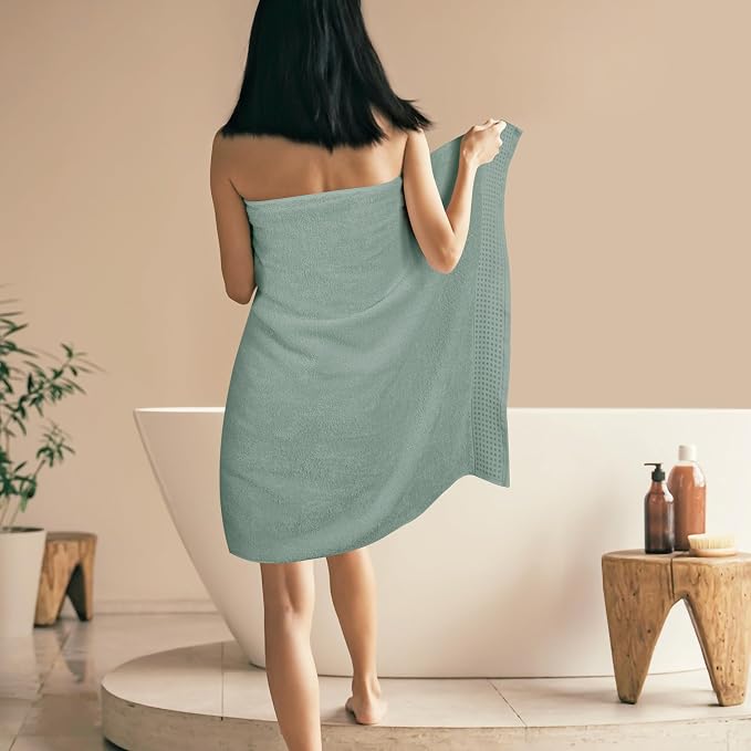 GLAMBURG 100% Cotton Oversized 2 Pack Bath Sheets 35x70, Ultra Soft Highly Absorbant Compact Quickdry & Lightweight Large Bath Sheet Set, Ideal for Gym Travel Camp Pool - Jade