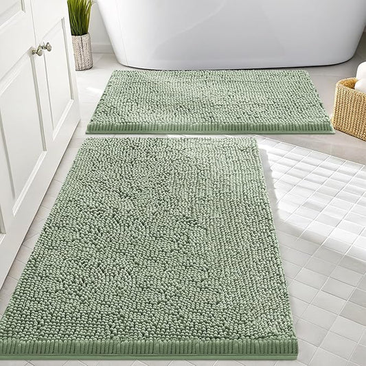 Smiry Chenille Bathroom Rugs Sets 2 Piece (30x20+24x16, Sage Green) | Soft Absorbent Machine Washable Non Slip Shaggy Bath Rug Set for Tub, Shower, and Floor, Home Decor