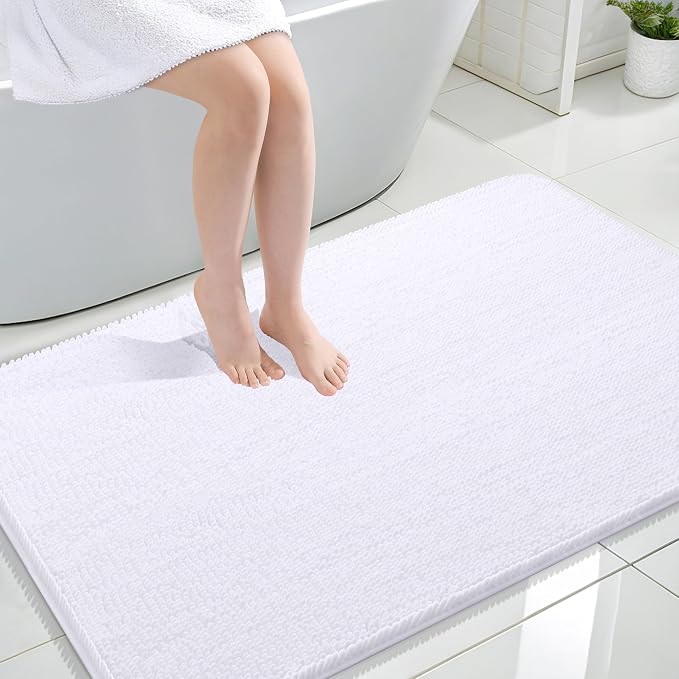 OLANLY Large Bathroom Rugs 44x32, Extra Soft Absorbent Chenille Bath Rugs | White, Quick-Drying Rubber Backing, Machine Washable Bath Mat for Bathroom Floor, Tub and Shower, Home Decor Accessories
