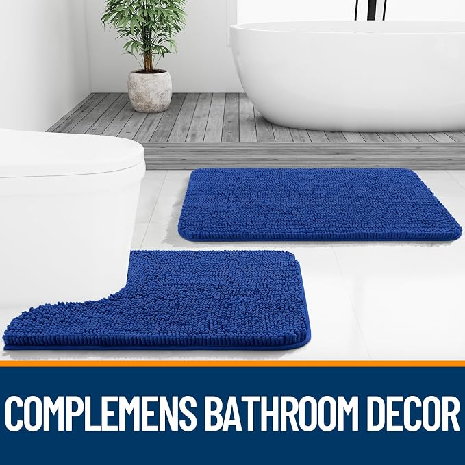 OLANLY Bathroom Runner Rugs 59x24, Extra Soft Absorbent Chenille Bath Rugs | Royal Blue, Quick-Drying Rubber Backing, Washable Long Bath Mat for Bathroom Floor, Tub and Shower, Home Decor Accessories