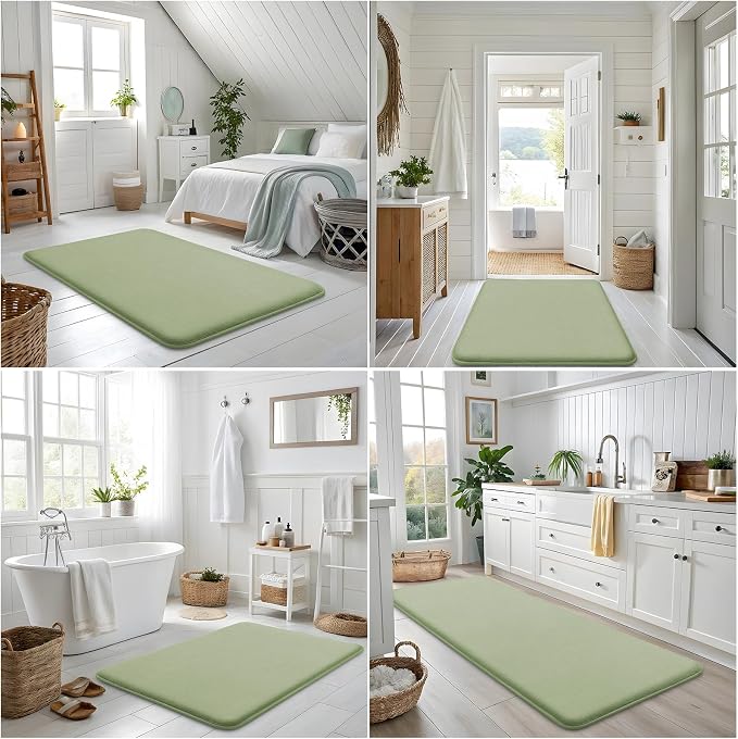Smiry Memory Foam Bath Mat 36x24, Extra Soft and Absorbent Bathroom Rugs | Sage Green, Quick Dry Machine Washable Non-Slip Bath Mat for Bathroom Floor, Shower and Tub