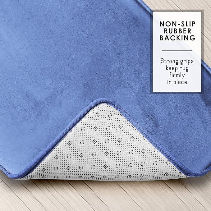 Clara Clark Bathroom Rugs, Velvet Memory Foam Bath Mat, Non-Slip, Machine Washable Bath Rugs - Dries Quickly, Ultra Soft Plush Bath Mats for Bathroom, 20 x 32, Calm Blue