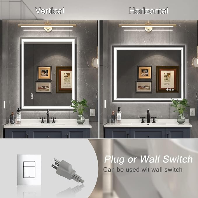 Ratsamee 28" x 36" Led Mirror for Bathroom with Front Light and Backlit, Bathroom Mirror with Led Lights, Vanity Mirror with Lights for Wall, Anti-Fog, Dimmable 3-Color（frontlit+Backlit）