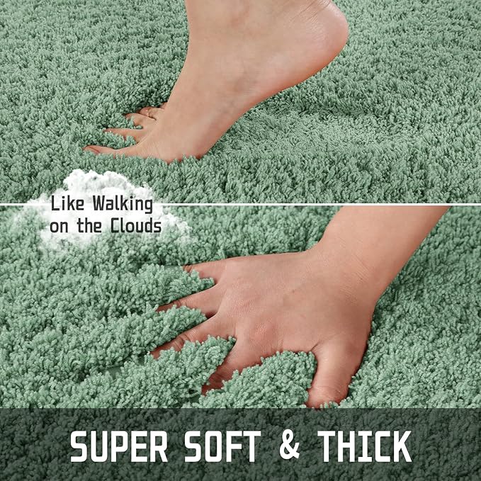 Yimobra Fluffy Plush Bath Rug, Super Shaggy Soft Comfortable Non Slip, Water Absorbent Microfiber Bath Mat, Dries Quickly, Machine Washable Thick Bathroom Rugs for Shower, 56" X 24", Pure Light Green