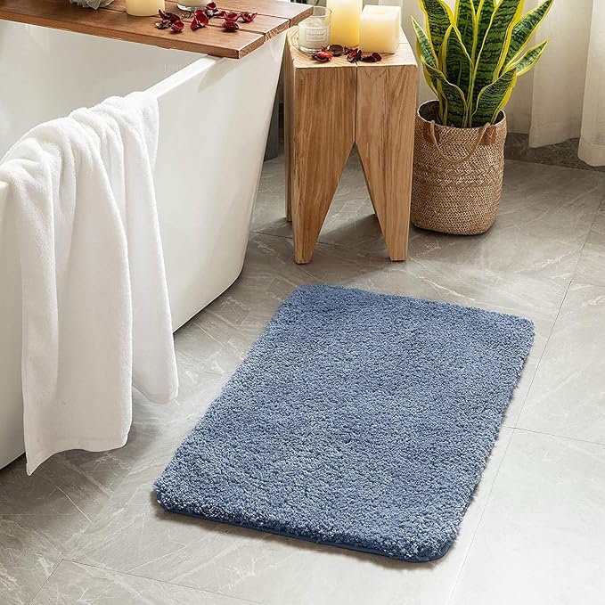 MIULEE Dusty Blue Bathroom Rugs Set 2 Piece Soft Runner Bath Mats 24x44 in | Soft Absorbent Microfiber Bath Rugs, Non Slip, Quick Dry, Fluffy Bath Rugs for Bathroom Floor Tub Showers, Machine Washable
