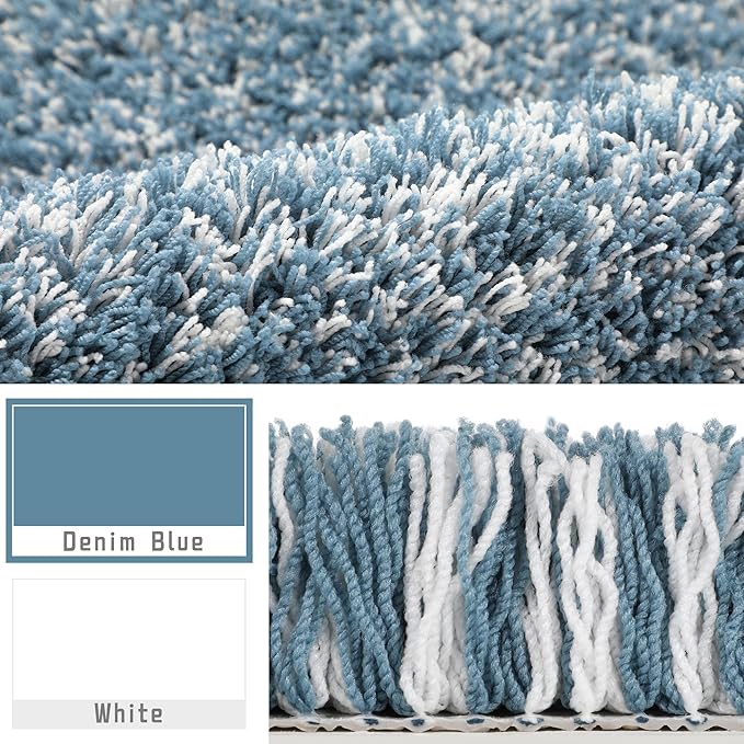 Yimobra Bath Rugs for Bathroom 32X20, Ultra Soft and Water Absorbent Bath Mats, Non Slip Plush Shower Rugs, Microfiber Thick Matts for Bathroom Floor/Tub, Machine Washable, Denim Blue and White