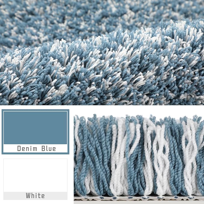 Yimobra Bathroom Rugs Non Slip Washable 36X24, Ultra Soft and Water Absorbent Bath Mats, Plush Fluffy Shower Mat Outside, Luxury Microfiber Thick Matts for Bathroom Floor/Tub, Denim Blue and White