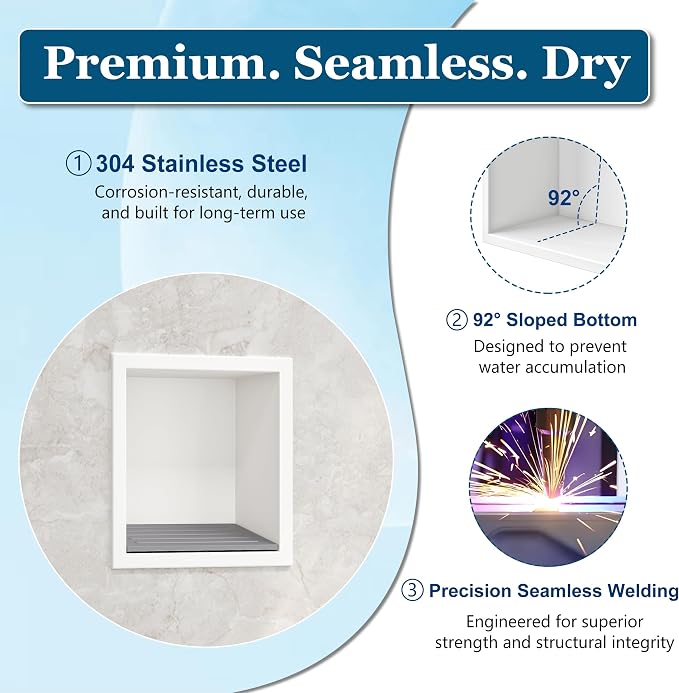 Neodrain Shower Foot Rest for Shaving Legs, 304 Stainless Steel Shower Niche, Recessed Shower Step for Shaving Legs,Niche for Shower Wall, Bathroom Foot Rest (White, 6.7" x 6")