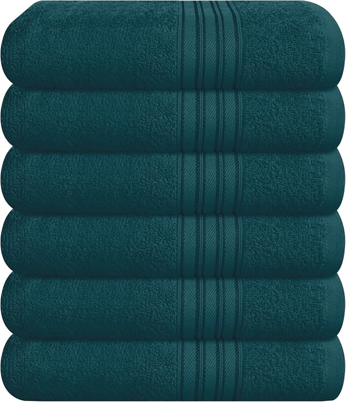 BOUTIQUO Ultra Soft Cotton 6 -Piece Hand Towel Set 16x24 Inch, Ideal for use in Bathroom, Kitchen, Gym, Spa & General Cleaning, Compact & Lightweight Multi Purpose Hand Towels - Teal