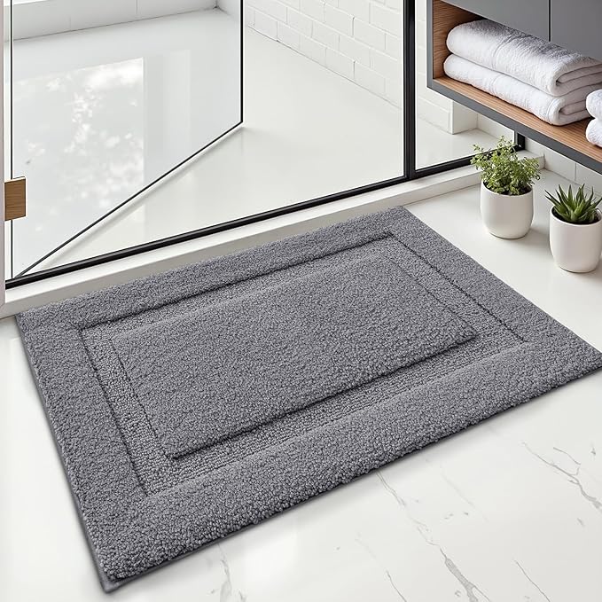 LUMI Ultra Soft Bathroom Rugs Absorbent, Non Slip Bath Mat 20x32, Dark Grey | Machine Washable with Rubber Backing, Quick Dry, Premium Microfiber Plush Carpet for Bathtub and Shower Floor