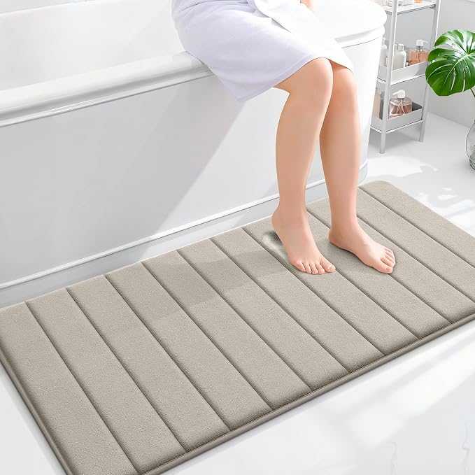 OLANLY Memory Foam Long Bathroom Rugs Runner 47x24, Super Soft Absorbent | Warm Taupe, Quick Dry Bath Mat, Machine Washable Shower Floor Rugs, Bathmat Carpet for Bathroom Floor, Tub and Shower