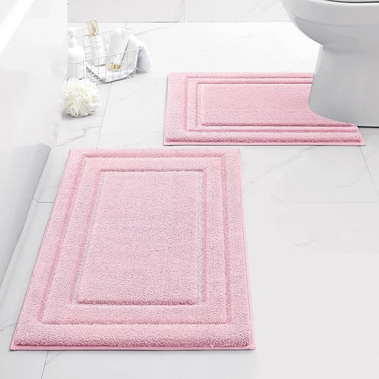 HOMEIDEAS Bathroom Rugs Sets 2 Piece, Super Soft and Absorbent Non Slip Microfiber U-Shaped Toilet Bath Mat Set (20"x32"+U20 x24, Light Pink) | Super Soft and Absorbent Non Slip Microfiber Bath Rug，Machine Washable, for Bathroom, 20"x32"+U Shape 20"x24"
