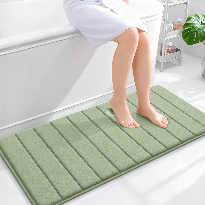 OLANLY Memory Foam Long Bathroom Rugs Runner 44x20, Super Soft Absorbent | Sage Green, Quick Dry Bath Mat, Machine Washable Shower Floor Rugs, Bathmat Carpet for Bathroom Floor, Tub and Shower