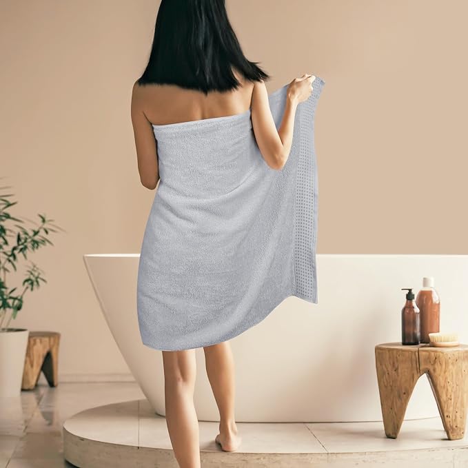 GLAMBURG 100% Cotton Oversized 2 Pack Bath Sheets 35x70, Ultra Soft Highly Absorbant Compact Quickdry & Lightweight Large Bath Sheet Set, Ideal for Gym Travel Camp Pool - Light Grey