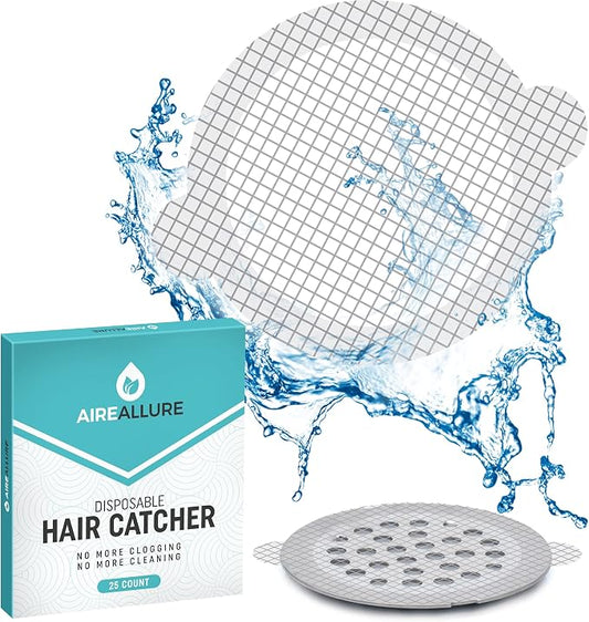 25 Pack Disposable Shower Drain Hair Catcher Mesh Stickers - Peel & Stick Drain Strainers to Prevent Clogs, Strong Waterproof Adhesive, Mess-Free Disposable Drain Covers for Shower & Bathtub