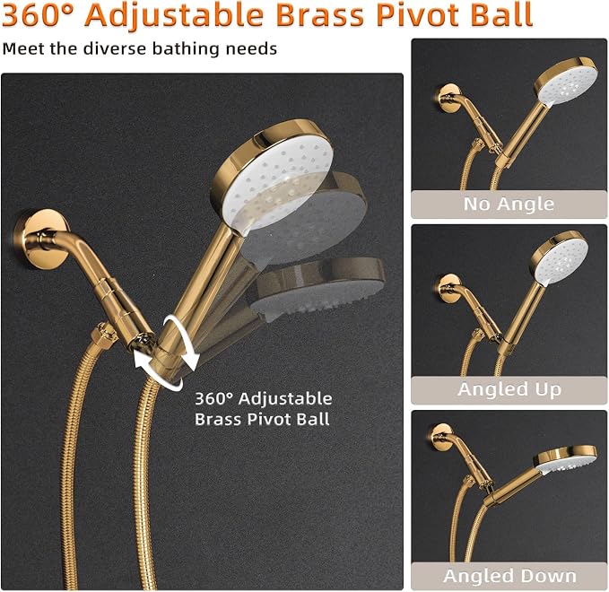 Shower Head Holder,All Metal Handheld Shower Head Holder,Adjustable Shower Arm Mount Bracket,Shower Head Bracket,Gold,1G4MK