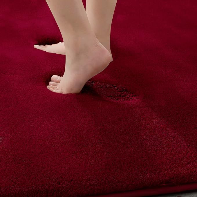 MINIDEAR Toilet Rugs 24x20 - U Shaped Wine Red Thick Memory Foam Contour Rugs,Ultra Soft & Plush Fluffy, Non-Slip, Quick Dry, Absorbent Washable Floor Microfiber Mat for Home Decor Accessories