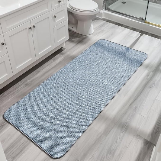 Bosap Bath Mat,Ultra Thin Bathroom Runner Rugs,Large Bath Mats for Bathroom,Quick Dry,Non-Slip,Machine Washable,Low Pile,Bath Rug,Shower Outside,Sink,Home Decor Accessories.Blue,1'9"x3'11"（21x47inch）