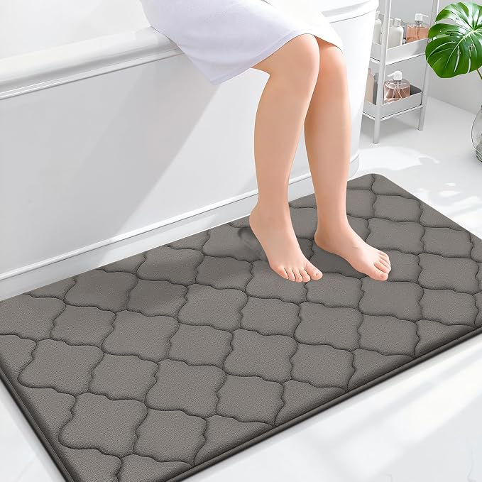 OLANLY Memory Foam Bath Mat Rug 44x24, Ultra Soft Bathroom Rugs, Taupe | Thick Absorbent Carpet, Non-Slip Backing, Machine Washable, for Bathroom Floor, Tub, Shower and Home Decor Accessories