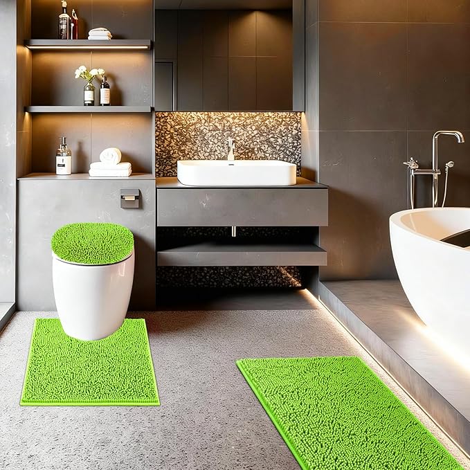 Bathroom Rugs Sets 3 Piece with Toilet Seat Cover 19.5"x 18.5" | Machine Washable Bath Rug Set with Tpr Non Slip Rubber Backing Solid Bath Mat Set for Luxury Bathroom Decoration