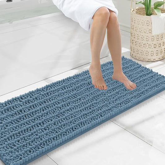 Smiry Bathroom Rugs 47X17, Extra Soft Rubber Backing Chenille Bath Mats | Grayish Blue Machine Washable Non Slip Quick Dry Bath Mats for Bathroom Floor, Tub, Shower, Home Decor Accessories