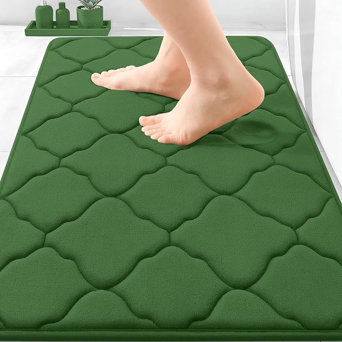OLANLY Memory Foam Bath Mat Rug 30X20, Soft Bathroom Rugs, Olive Green | Thick Absorbent Carpet, Non-Slip Backing, Machine Washable, for Bathroom Floor, Tub, Shower and Home Decor Accessories