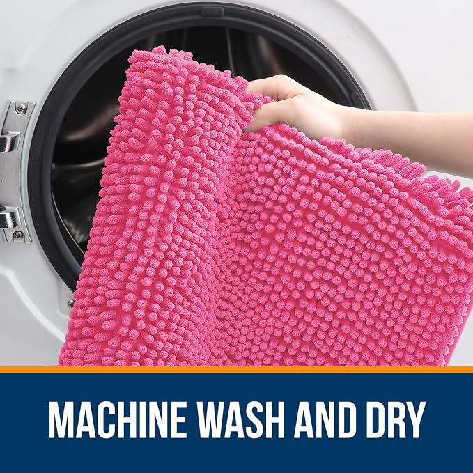 OLANLY Large Bathroom Rugs 47x32, Extra Soft Absorbent Chenille Bath Rugs | Hot Pink, Quick-Drying Rubber Backing, Machine Washable Bath Mat for Bathroom Floor, Tub and Shower, Home Decor Accessories