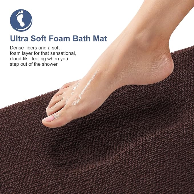 OLANLY Memory Foam Bathroom Runner Rugs 45x27, Absorbent Long Mat, Brown | Soft Quick Dry Bath Rugs, Non-Slip Carpet, Machine Washable Mat for Bathroom Floor, Tub and Shower, Home Decor Accessories