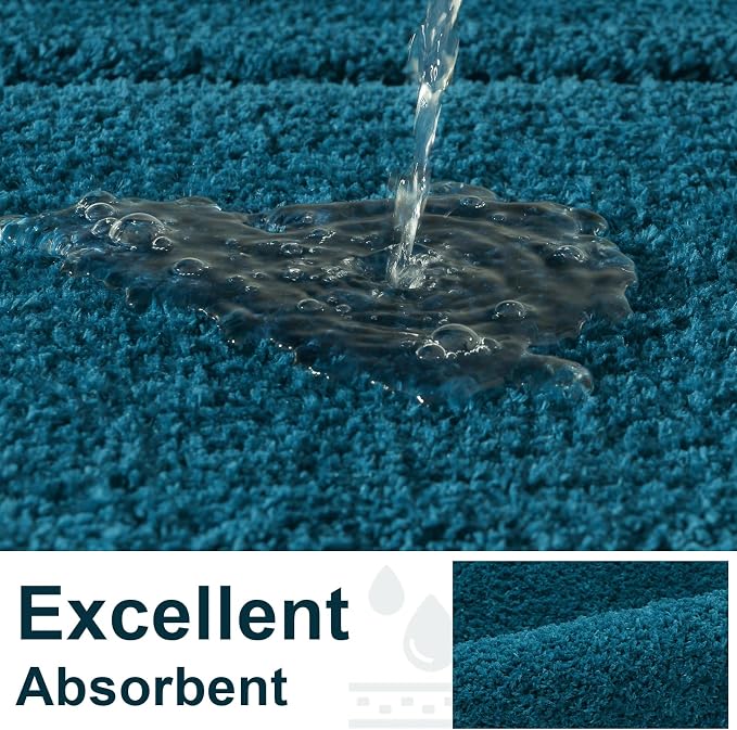 LOCHAS Bathroom Rug Set, Bath Rugs Sets 3 Piece Non Slip, Peacock Blue | Washable Absorbent Microfiber Bath Mat Set, Soft Cozy Bathroom Mat for Shower Sink Toilet