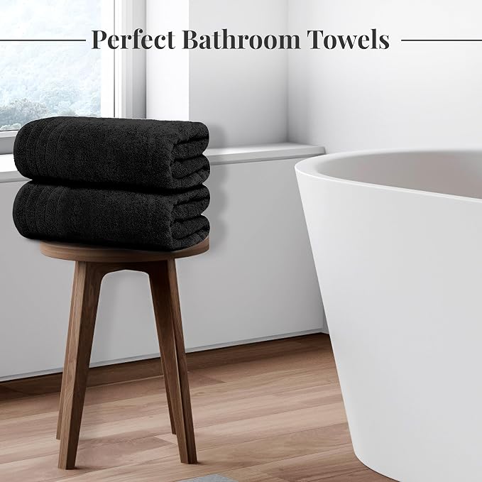 4 Piece Extra Large Bath Towels 30 x 60 Inches, Black | 100% Cotton, Larger & Lighter Weight, Quicker to Dry, Super Soft and Absorbent, Perfect for Bathroom