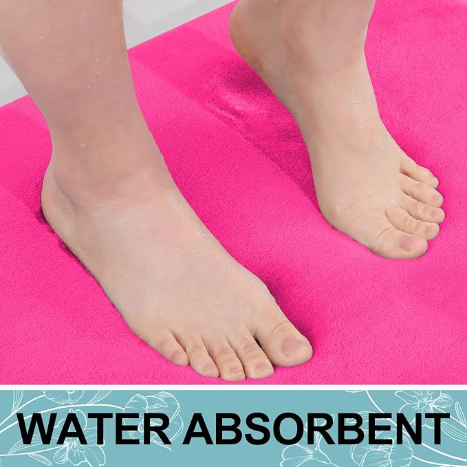 Smiry Memory Foam Bath Mat 24x16, Extra Soft and Absorbent Bathroom Rugs | Deep Pink, Quick Dry Machine Washable Non-Slip Bath Mat for Bathroom Floor, Shower and Tub